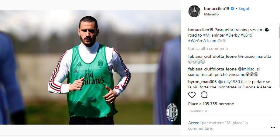 Bonucci screen Instagram 30esima giornata