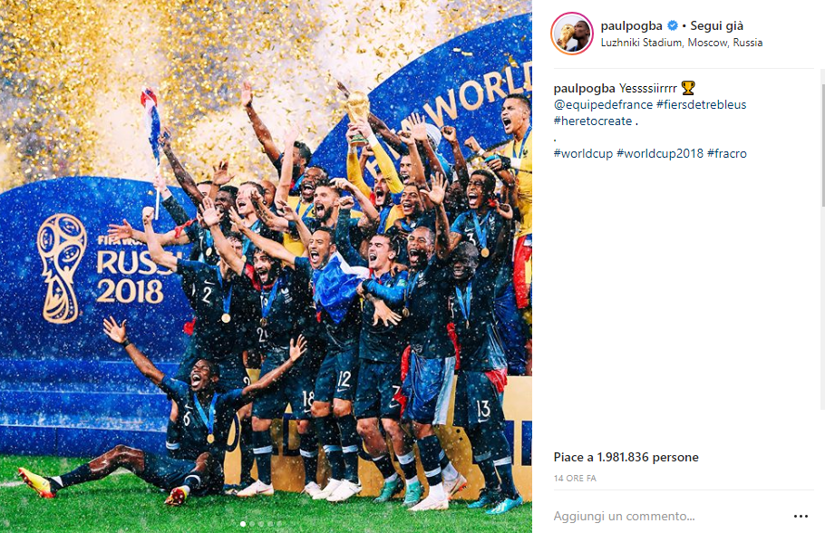 Pogba Instagram Finale Mondiali 2018