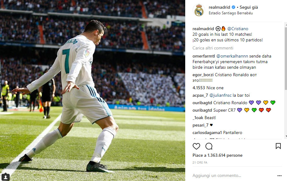 Social Cristiano Ronaldo esultanza vs Atletico Madrid